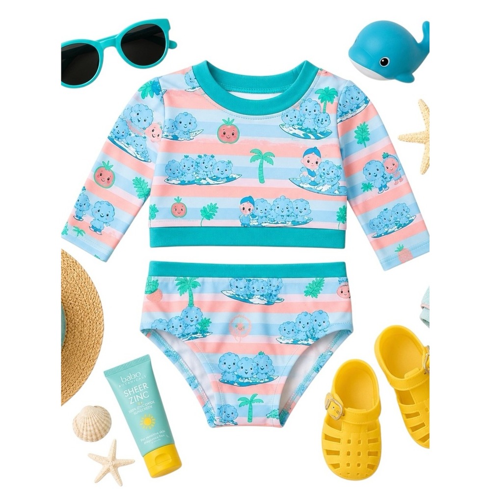 CoComelon Toddler Girl UPF 50 Rash Guard Swimsuit 2 Piece 18 Months NWT